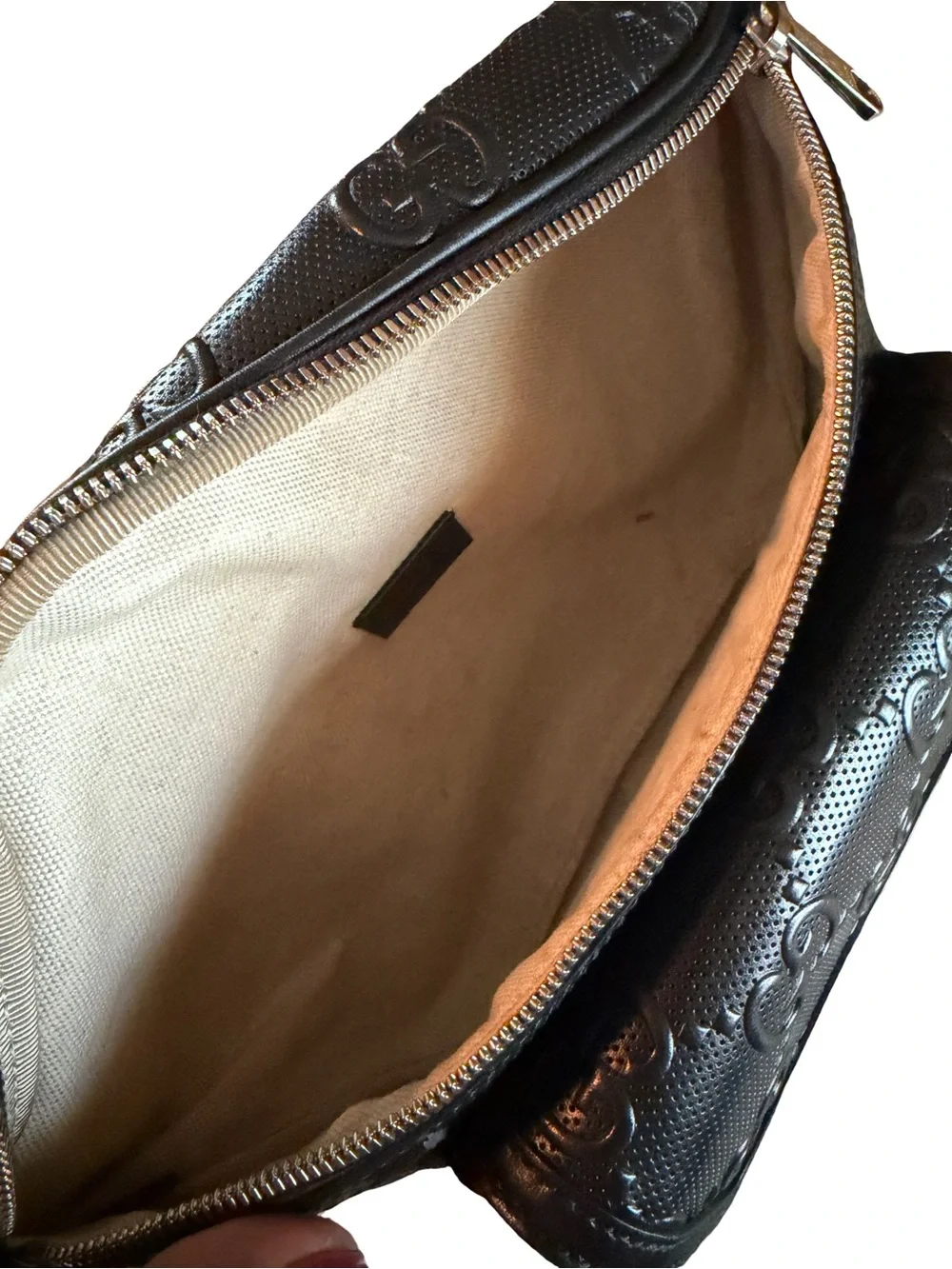 Gucci Black Embossed Monogram Belt Bag
